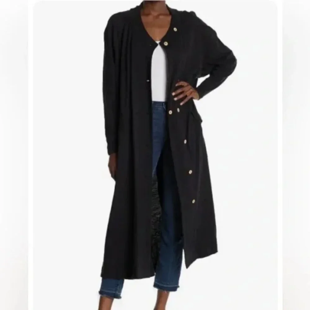 NWT FREE PEOPLE Until Now Black Cotton Maxi Cardi Duster Shirt Dress S